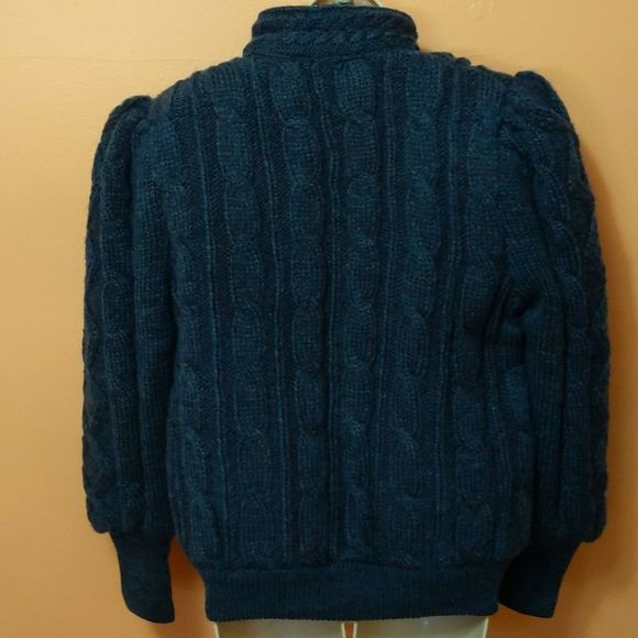 Vintage Lindsay Scott Cable Knit Barn Sweater Jacket Pockets Pad Shoulder Size M - Picture 6 of 11